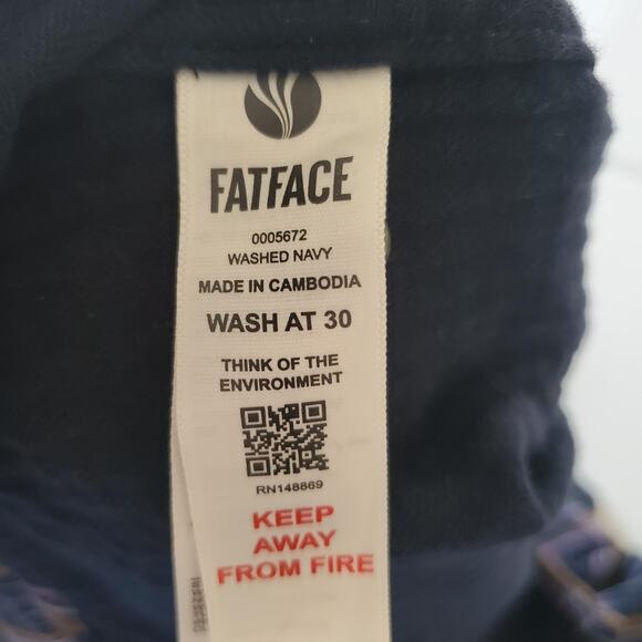 FatFace Shirt Womens 2XL Navy Blue Plaid Long Sleeve Button Front Whimsigoth - Picture 6 of 8